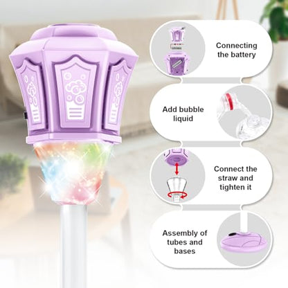 Bubble Machine,Automatic Standing Bubble Maker Machine with Light/Music/Remote,47 Inch Adjustable Height Outdoor Toys for Toddlers Party Birthday, Wedding,Gifts Purple - color: Purple