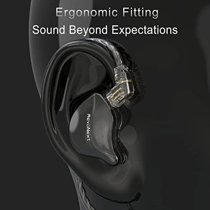 RevoNext in Ear Monitor Headphones HiFi Stereo Wired Earbuds with Microphone 2 Pin Detachable Cable IEM Earphones for Musicians Drummers Singers, Black - color: Black