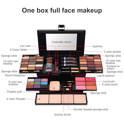 58 colors Professional Makeup Kit for Women, All In One Full Makeup Gift Set for Women Girls Beginner with Eye Shadow Blush, Lipstick, Compact Powder, Mascara, Eyeliner, Lip Liner, Eyebrow Pencil, - color: 331Y
