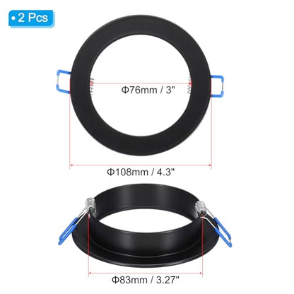 PATIKIL 7W 4.3" OD 3" ID Light Trim Ring, 2pcs Downlight Mounting Bracket Circular Light Cover Light Fixture for Ceiling Wall Recessed Can Downlight, Black - color: Black, size: 4.3" x 3"