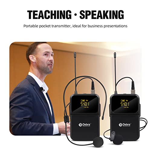 D Debra Audio Pro DU4004 UHF 4 Channel Wireless Microphone System with Lavalier Headset Mics, Ideal for Meeting Church Speech (4 Bodypack) - color: 4 Bodypack
