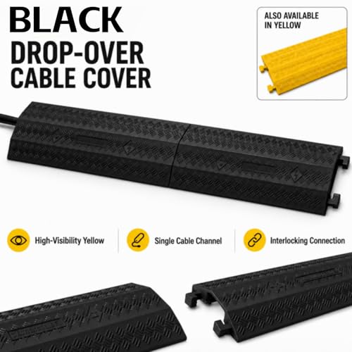 2 Pack Cable Cover L:38" xW:11" Heavy Duty 20,000LBS Black | 38"x11"x1.5" Heavy-duty holds 20,000lbs Drop-over design/Indoor Black, durable & low-profile - size: 38"x11"x1.5"