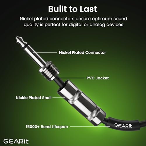 GEARit Professional Speaker Cable (15ft) 12AWG Pure Copper 1/4 inch to 1/4 inch TS Straight Male to Male for Amplifier, Speaker Cabinet, PA and DJ Audio - size: 15 Feet