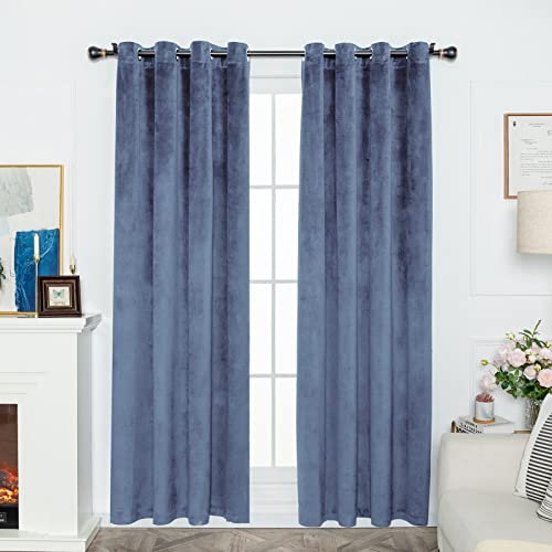 Grommet Room Darkening Velvet Curtains Energy Efficiency Thermal Insulated Window Panel Drapes for Bedroom Living Room 2 Panels W52xL95 Inch Set of 2 Panels Stone Blue - color: Stone Blue, size: 95"W x 52"L (Pack of 2)