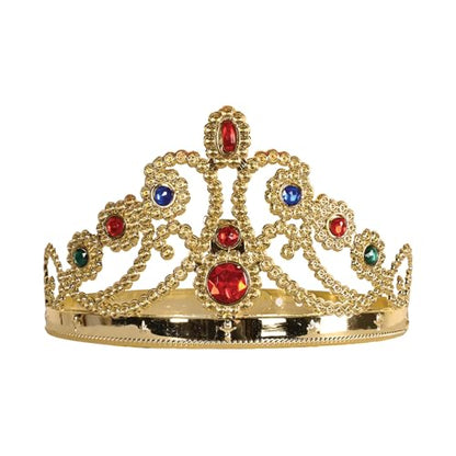 Beistle Jeweled King and Queen Crown Set – Gold and Silver Adjustable Plastic Crowns and Tiaras with Gem Accents, Royal Costume Accessories for Pageants, Plays, Proms, Parties and Themed Celebrations