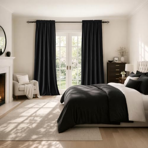 Black Velvet Curtains 96 inches for Living Room Luxury Room Darkening Noice Reducing Curtain Elegant Bedroom Thermal Insulated Modern Heavy Soft Soundproof Rod Pocket Window Drapes Set of 2 Panels - color: Black, size: 52"W x 96"L (Pack of 2)