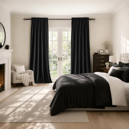 Black Velvet Curtains 96 inches for Living Room Luxury Room Darkening Noice Reducing Curtain Elegant Bedroom Thermal Insulated Modern Heavy Soft Soundproof Rod Pocket Window Drapes Set of 2 Panels - color: Black, size: 52"W x 96"L (Pack of 2)
