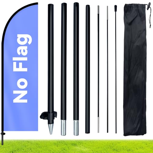 6.6FT Feather Flag Pole Kit with Ground Spike, Portable Lightweight Aluminum Alloy Flagpole with Fiberglass Top Pole, Fits 1.6x6.6FT / 1.6x6.1FT Feather Flags, Pole for Outdoor Business Advertising, No Flag