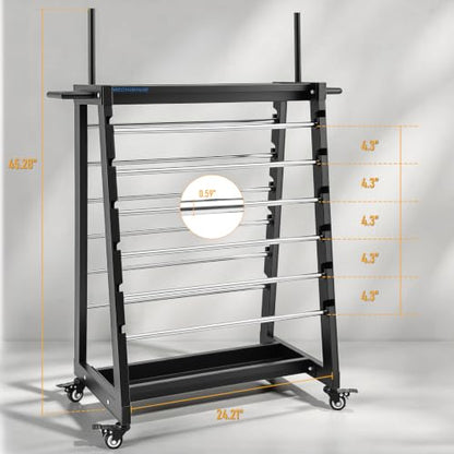 12-Rod Wire Spool Rack, 500lb Heavy-Duty Caddy Dispenser with Swivel Caster | steel frame, holds cable reels wires, ropes, craft ribbons, for industrial, retail, craft room, flower shop use - size: Black Wire Spool Rack (12 Rods)