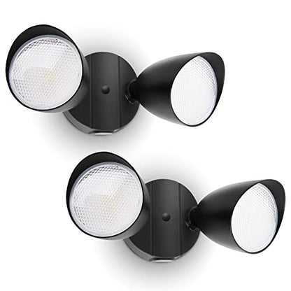 UME 2-Packs 2500 Lumen 32 Watt 28 LED Dual-Head Floodlight Outdoor, Full Metal Design, Waterproof Exterior Security Wall Light 5000K for Patio, Garden, Yard-Black - color: Black