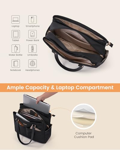 LOVEVOOK Laptop Tote Bag for Women with 40oz Large Cup Holder - color: Black, size: 15.6 Inch