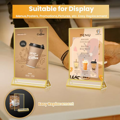 4x6 Gold Acrylic Sign Holder, 12 Pack Wedding Table Number Holder Stands with Vertical Gold Borders, Double Sided Picture Frame Paper Stand, Clear Photo Display Menu Holder for Party, Home, Restaurant - color: Vertical-12 Pack-4 x 6