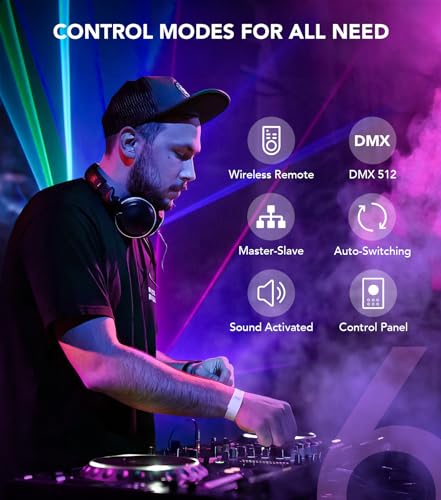 KeoBin DJ Lights for Parties, Pro 6 in 1 DMX & Sound Activated Laser Light Show Machine with Disco Ball Light, RGBW & UV Strobe Party Lights Indoor for Rave Club Dance Bar Gig DJ Lighting | Disco Ball Lights, Wide Laser Beams, RGBW+UV Strobes, DMX512, Rem