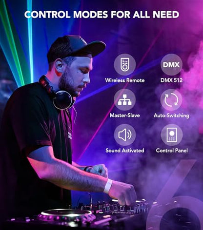 KeoBin DJ Lights for Parties, Pro 6 in 1 DMX & Sound Activated Laser Light Show Machine with Disco Ball Light, RGBW & UV Strobe Party Lights Indoor for Rave Club Dance Bar Gig DJ Lighting | Disco Ball Lights, Wide Laser Beams, RGBW+UV Strobes, DMX512, Rem