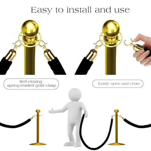 Nuogo 6 Pack Black Velvet Stanchion Rope, 5 Feet Velvet Rope with Gold Hook | Safety Rope Off Barrier, Crowd Control, 1.2 IN in Diameter,Event Weddings Graduation Theaters Grand Opening Hotel - color: Black