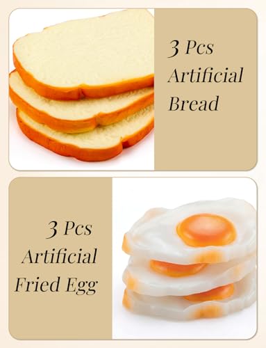 6 PCS Artificial Bread and Fried Egg Simulated Toast Faux Egg | Realistic Fake Prop Food Home Kitchen Party Decoration Display Photography Props