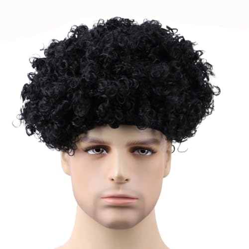 Funny Wigs Black Afro Curly Wig for Women Men Fans Wig Disco Hippie Party Clown Wigs for Halloween Christmas Costume Cosplay Music Festiva(Common Size,Black) - color: Black, size: Common Size