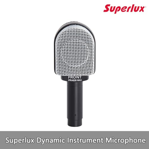 Superlux PRA628MKII Supercardioid Instrument Microphone for Guitar Amps | For guitar and bass cabinets in studios or live venues; flat supercardioid design handles 150dB SPL with focused pickup wired
