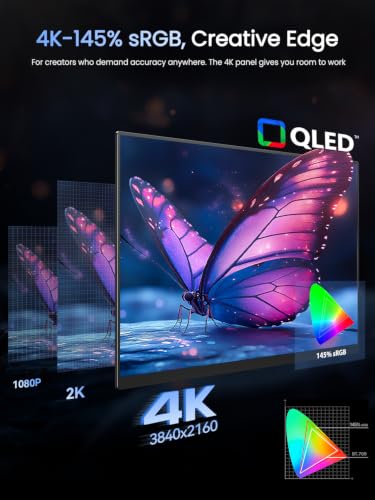 UPERFECT Portable Monitor 4K 120HZ QLED 17.3", 0.1ms Gaming Monitor | 500 Nits | 3840 * 2160 UHD |145% sRGB | USB-C & MINI HDMI | VESA & Stand | Travel Screen for Laptop, Computer, Game Consoles - size: 17.3"