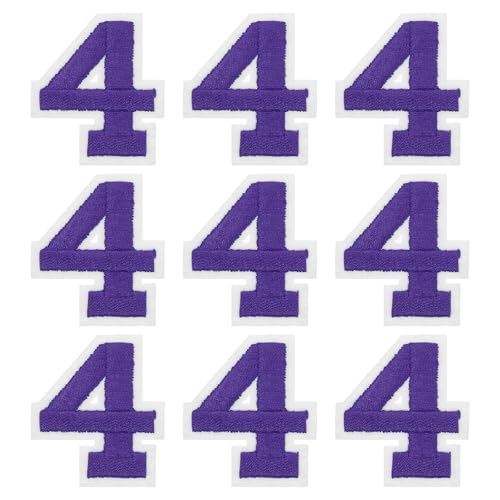 MECCANIXITY Iron on Number Patches 2" Number 4 Iron on Embroidered Patch Sew on Letter Stickers Applique for Repairing Clothing Jeans Shoes Hats DIY(Purple, Pack of 9) - style: Number 4