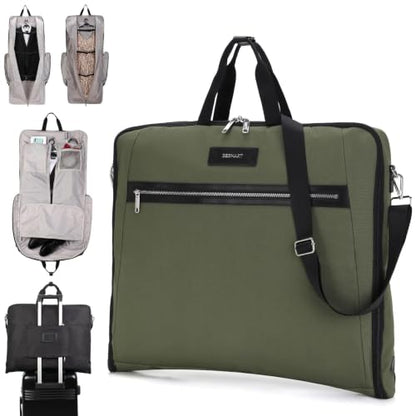 BESMART Garment Bags for Travel, 51" Large Suit Bag for Business Trips | Waterproof,Hangs 3 Suits,Foldable,Wrinkle Free Spacious Luggage Suit Cover,Adjustable Strap,Carry On Flight Approved,Green - color: Green