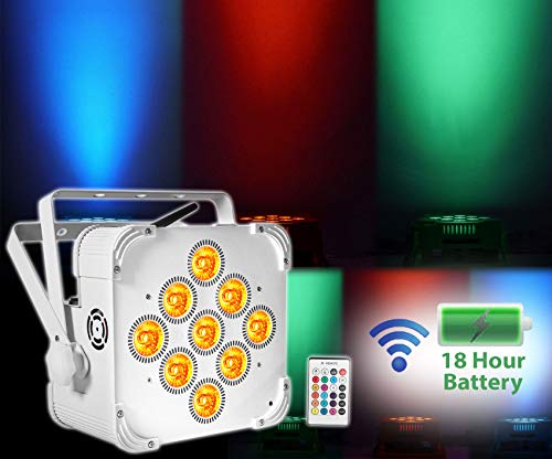 Rockville Best PAR 60 White RGBWA+UV Wash Light Pair Bundle with RLB40 Bag | Up to 18-Hour Rechargeable Battery, 13200 mAh, Wireless DMX, 9x6W LEDs, 6500 Lux, Remote, Flicker Free, Travel Bag, 3-Items