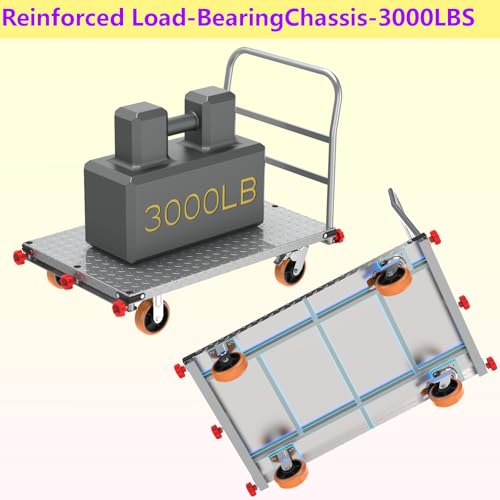 40"x24" Drywall Cart & Lumber Panel Truck, 3000 lbs | 2mm steel platform truck, 4 handrails, 6" swivel brake wheels, dolly for plywood moving - size: 8.35*26.2*39.8IN