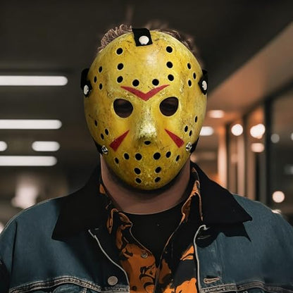 CASA CLAUSI Mask Cosplay Halloween Costume Mask Prop Horror Hockey Yellow | Scary Hockey-Style Full Face Mask – Perfect Cosplay Prop for Halloween Horror Parties