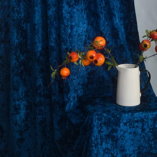Luxury Crushed Navy Velvet Curtains 2 Panels Set - 96 inches Long Room Darkening Luxury Distressed Velvet Rod Pocket Window Drapes for Living Room Bedroom 52" W x 96" L - color: Navy, size: 52"W x 96"L (Pack of 2)