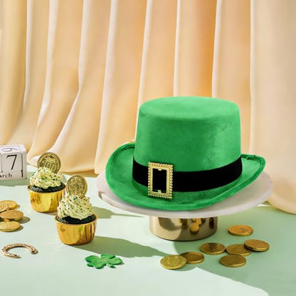 Pumtus 4 Pack Green Felt Top Hats, Formal Hat with Buckle, Magician Victorian Dress Up Headwear, Tall Costume Hat, Irish Party Accessories for Parade, Men & Women