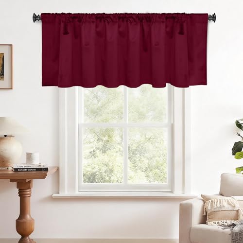 Yakamok Wine Red Room Darkening Velvet Curtains 52x18 Inch Living Room | Luxury soft velvet, 1 panel , for bedroom small windows, window drapes rod pocket,light blocking,Thermal Insulated - color: Wine Red, size: 52"W x 18"L (Pack of 1)