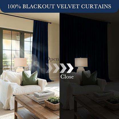 PONY DANCE 100% Blackout Velvet Curtains 72 inch Long for Living Room - color: Navy Blue, size: 52"W x 72"L (Pack of 2)