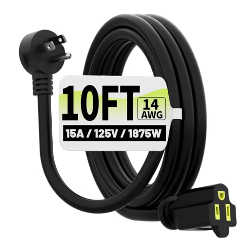 Vockjour 10 FT 14 Gauge Low Profile Flat Plug Extension Cord Black - color: Black, size: 10FT