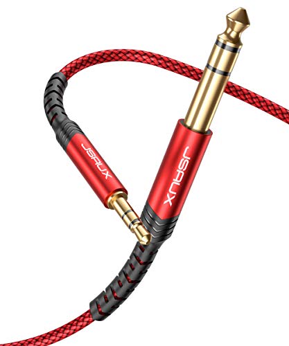 JSAUX 1/4 to 1/8 Stereo Audio Cable 20FT, 6.35mm to 3.5mm TRS, Cord-Red - color: Red, size: 20ft