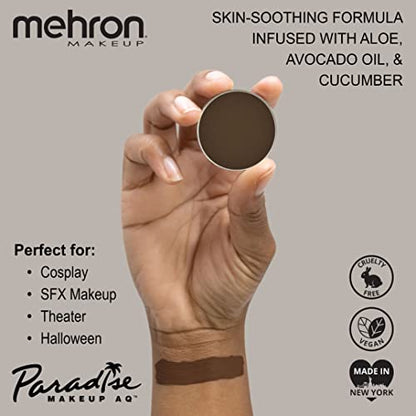 Mehron Makeup Paradise AQ - DARK BROWN, Water-Activated Face & Body Paint - color: Dark Brown, size: 0.25 Ounce