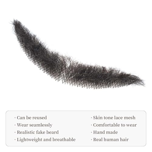 Parceria Realistic Mustache, Natural Looking Costume Facial Hair, Human Hair Curly Fake Beard and Mustache, Trimmable and Customizable Beard Invisible Lace for Men (QSH Black Beard) - color: QSH Black Beard