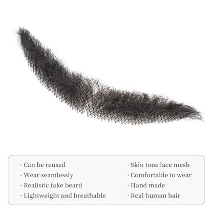 Parceria Realistic Mustache, Natural Looking Costume Facial Hair, Human Hair Curly Fake Beard and Mustache, Trimmable and Customizable Beard Invisible Lace for Men (QSH Black Beard) - color: QSH Black Beard