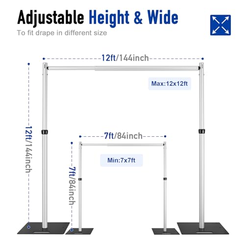Hecis Heavy Duty Backdrop Stand,12x12ft Double Crossbar Pipe and Drape Stand, arch backdrop stand, Back Drop Stand for Party Event, Trade Shows & Wedding Decor