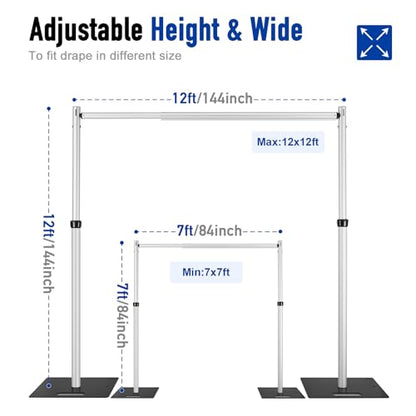 Hecis Heavy Duty Backdrop Stand,12x12ft Double Crossbar Pipe and Drape Stand, arch backdrop stand, Back Drop Stand for Party Event, Trade Shows & Wedding Decor