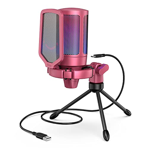 FIFINE AmpliGame A6VR USB Gaming Microphone Condenser RGB Mic for Streaming - color: Red
