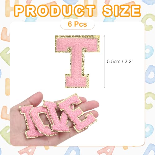 MECCANIXITY Chenille Letter Patches 2.2" Self Adhesive Alphabet T Stick on Embroidered Patch Sew on Letter Stickers Applique for Repairing Clothing Jeans Shoes Hats DIY(Pink, Pack of 6) - style: Letter-T