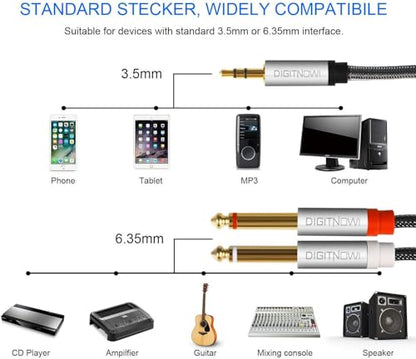 DIGITNOW 3.5mm 1/8" TRS to Dual 6.35mm 1/4" TS Mono Stereo Y-Cable Splitter Cord for Smartphone, Computer, CD Player, Speakers and Home Systems Amplifier, 3.3Ft - size: 3.3ft