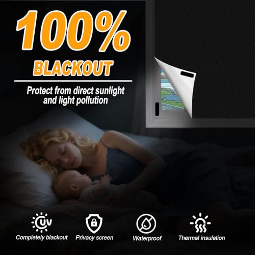 Blackout Curtains for Bedroom, Portable Blackout Window Cover Black Out Shades Blinds No Drill Cuttable Black Out Curtains, for Sloped Roof Windows, Children's Room, Bedroom, Media Room, 39x57 Inch - size: 39"W x 57"H