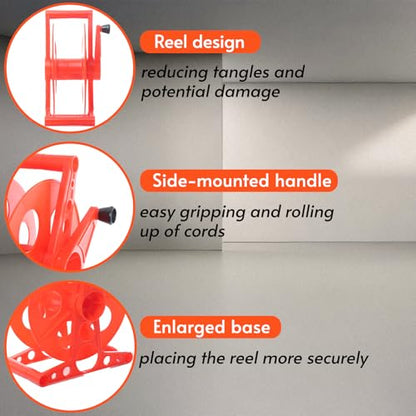 Homeon Wheels Cord Storage Reel with Handle Driven Easy to Use,Holds up to 135 feet - style: Red Cord reel