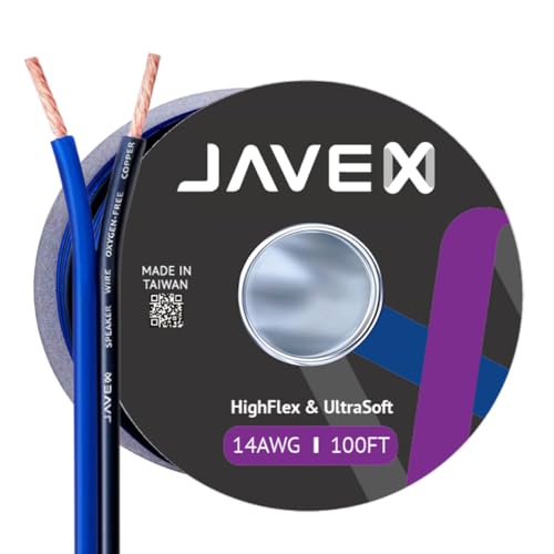 JAVEX Speaker Wire 14 Gauge 100FT Oxygen-Free Copper Audio Cable,Blueblack | 14AWG 2 Conductors HighFlex Cable for Automotive Stereo, Home Theater, In-wall and Commercial Sound System, Audio Cable DIY - size: 100FT, style: 14AWG