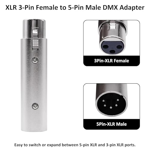 XLR 5 Pin Male to 3 Pin Female DMX Adapter Connector Audio Signal Converter for Microphone Stage Light -2 Pack (XLR 3 Pin Female to 5 Pin Male) - style: XLR 3 Pin Female to 5 Pin Male