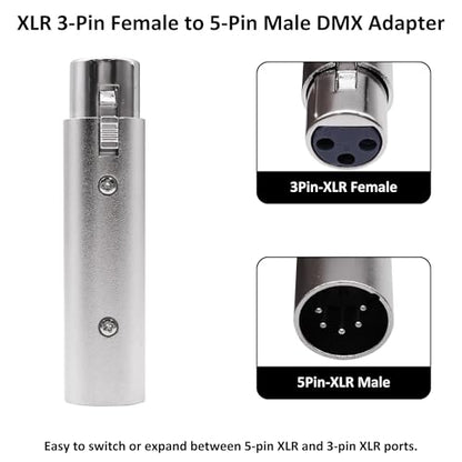 XLR 5 Pin Male to 3 Pin Female DMX Adapter Connector Audio Signal Converter for Microphone Stage Light -2 Pack (XLR 3 Pin Female to 5 Pin Male) - style: XLR 3 Pin Female to 5 Pin Male