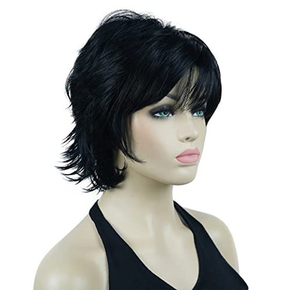 Lydell Short Layered Shaggy Wavy Full Synthetic Wigs Black - color: 1 Black