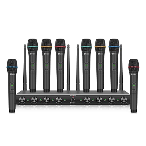 D Debra Audio AU800 Pro UHF 8 Channel Wireless Microphone System with Cordless Handheld Lavalier Headset Mics, Metal Receiver, Ideal for Karaoke Church Party (8 Handheld) - color: 8 Handheld