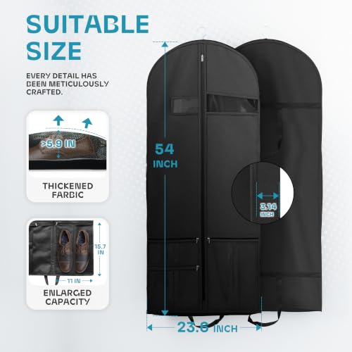 Lazebox 54" Travel Garment Bag with Accessories Zipper Pocket, Heavy Duty Suit Bag for Suits, Tuxedos, Dresses, Coats, Black, 1 pack - size: 54inch-1 pack-Black